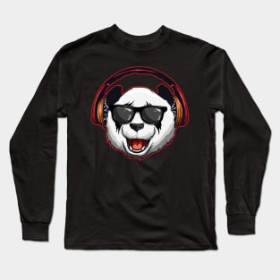 Hipster Panda-Bear Headphones & Sunglasses Music Panda Long Sleeve T-Shirt